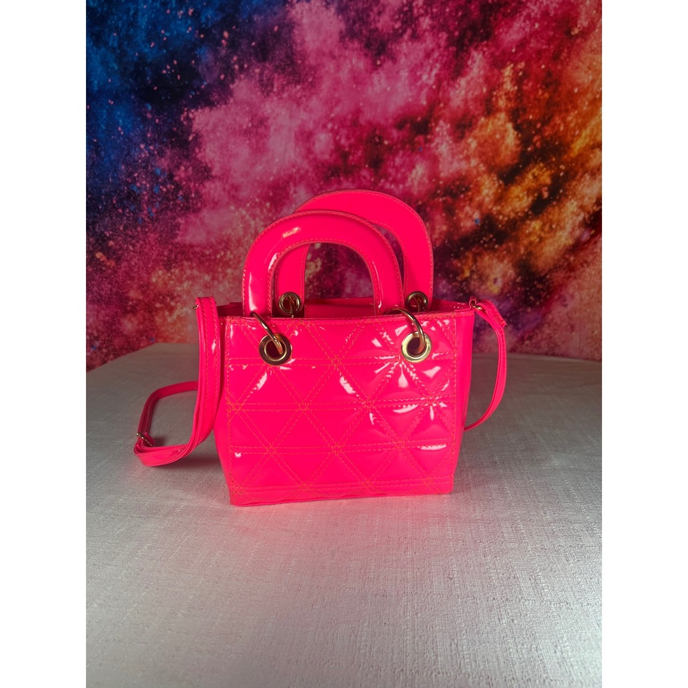 Olivia Miller Neon Pink Quilted Patent Mini Tote Crossbody Bag Y2K 2008